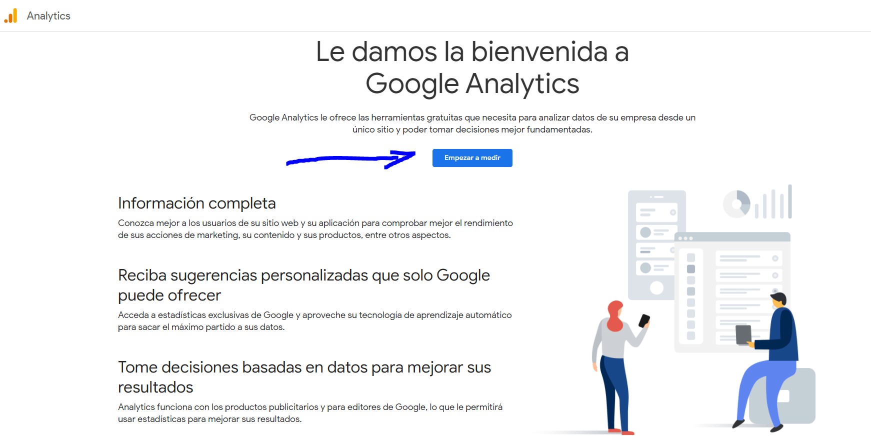 Imagen de inicio en Google Analytics
